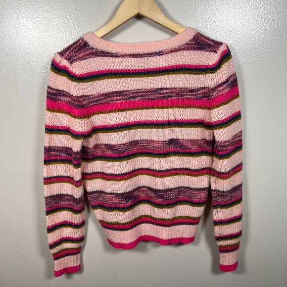 Sundance Wool Blend Sweater Size XS Pink Striped V-neck Cozy Comfy Pullover - Picture 2 of 8